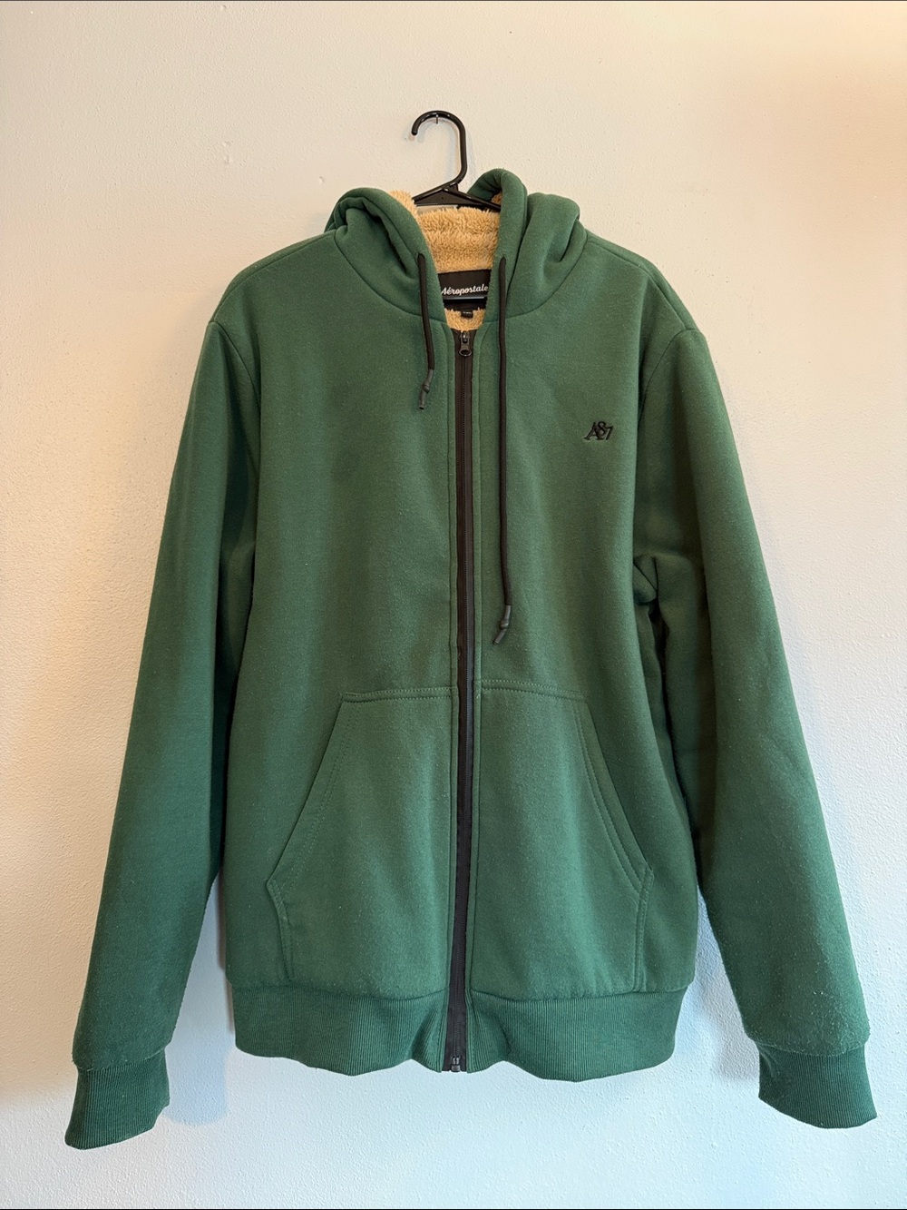 Aeropostale Men’s Green Sherpa Lined Full Zip Hoodie XL